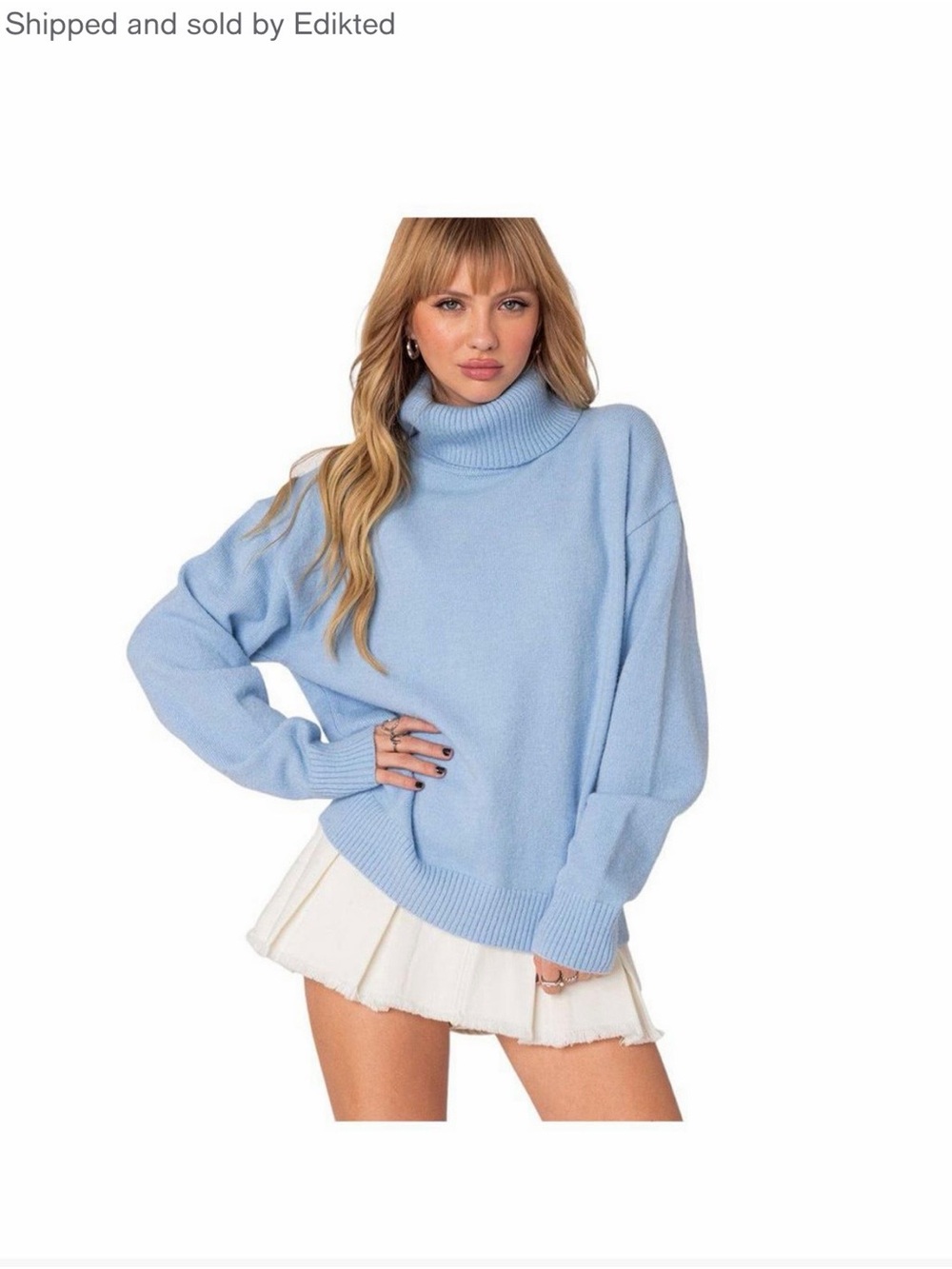 Edikted Light Blue Oversized Turtleneck Sweater